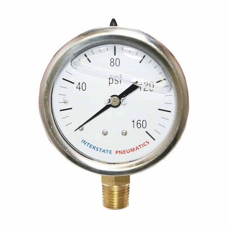 Interstate Pneumatics Oil Filled Pressure Gauge 160 PSI 2-1/2 Inch Dia 1/4 Inch NPT Bottom Mount G7022-160